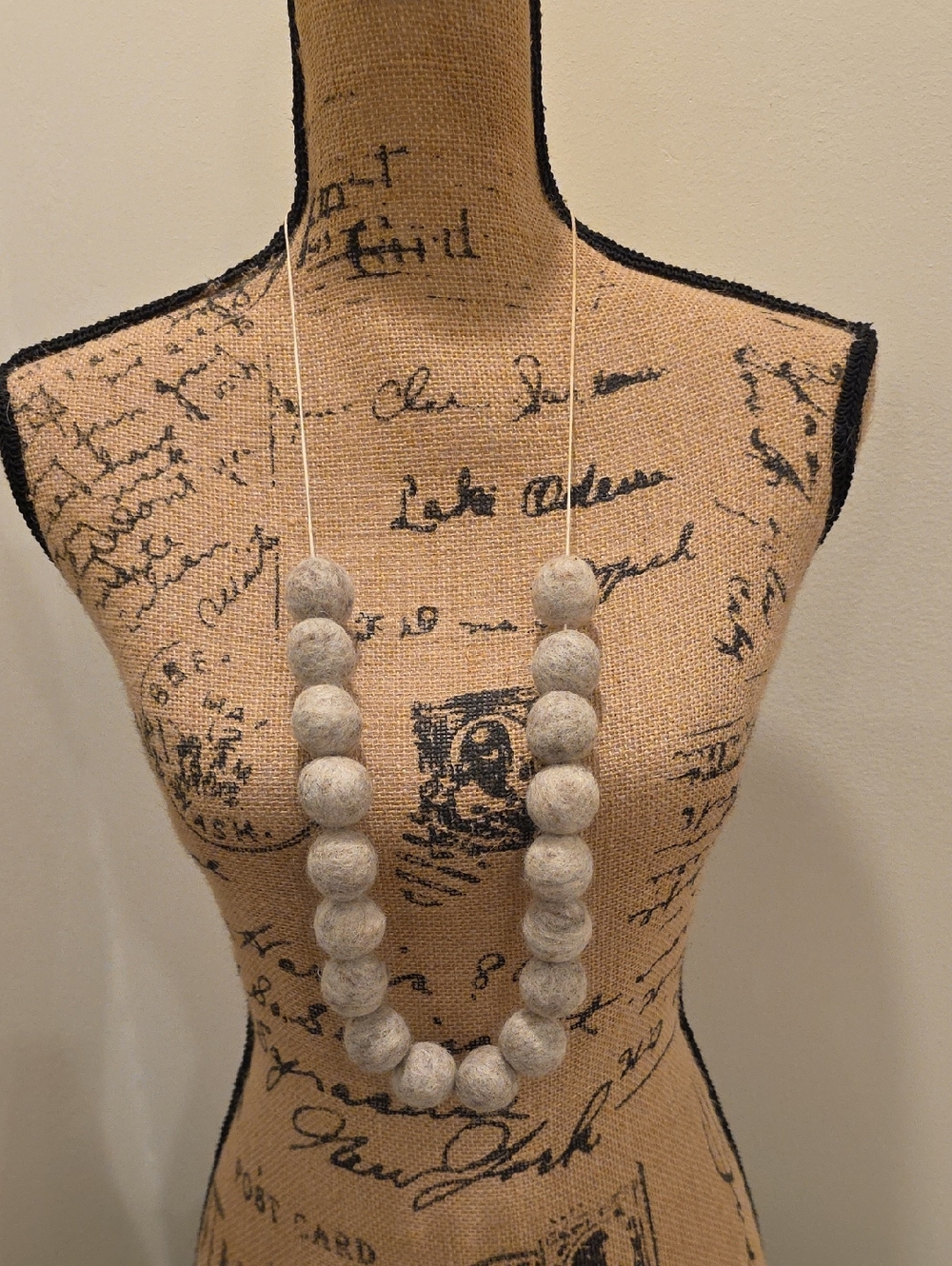 Handcrafted Felt Ball Necklace in Light Gray